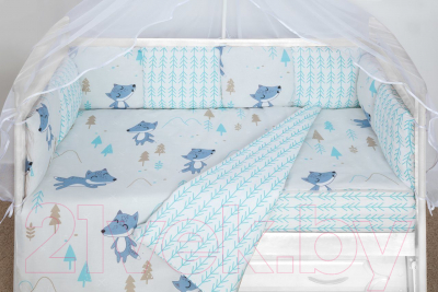 Изображение товара Бортик в кроватку Amarobaby В лесу (12 подушек, серый)