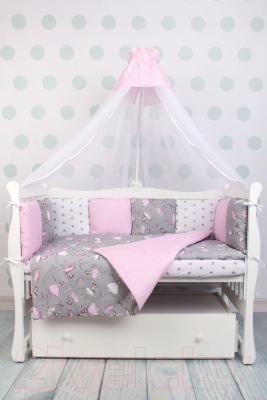 Бортик в кроватку Amarobaby Мечта (12 подушек, серый/розовый)
