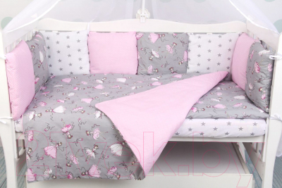 Бортик в кроватку Amarobaby Мечта (12 подушек, серый/розовый)