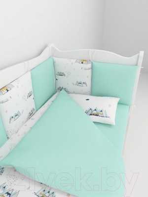 Бортик в кроватку Amarobaby Горы (12 подушек, белый/мятный)