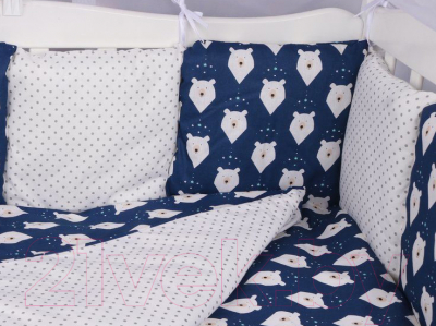 Комплект постельный для малышей Amarobaby Premium Белые медведи (18 предметов, синий)