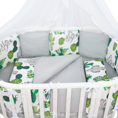 Комплект постельный для малышей Amarobaby Кактусы (15 предметов, белый)