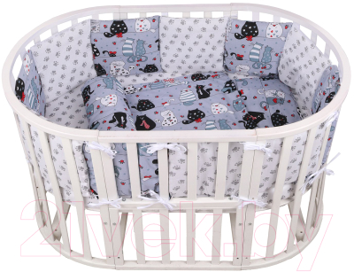 Комплект постельный для малышей Amarobaby Котики (15 предметов, серый)