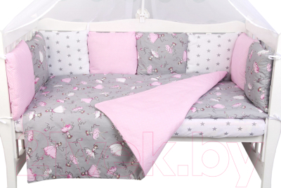 Комплект постельный для малышей Amarobaby Мечта (15 предметов, серый/розовый)