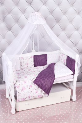 Комплект постельный для малышей Amarobaby Амели (18 предметов, вишня/белый)