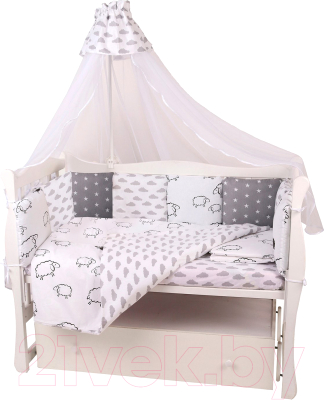 Комплект постельный для малышей Amarobaby Good Night (19 предметов, белый/серый)