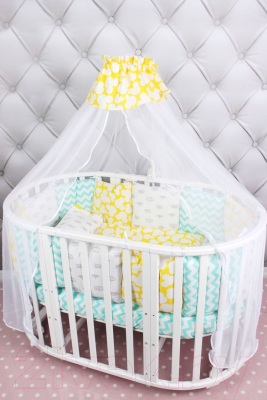 Комплект постельный для малышей Amarobaby Happy Baby (19 предметов, мятный/желтый)