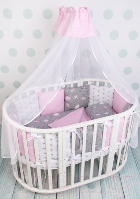 Комплект постельный для малышей Amarobaby Мечта (19 предметов, серый/розовый)