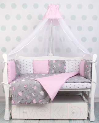 Комплект постельный для малышей Amarobaby Мечта (19 предметов, серый/розовый)