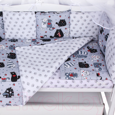 Комплект постельный для малышей Amarobaby Baby Boom / КПБ-3-Котики (серый)