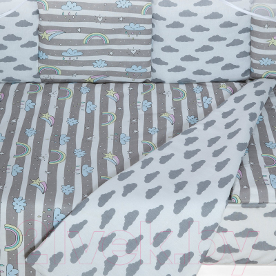 Комплект постельный для малышей Amarobaby Baby Boom Радуга / КПБ-3-Радуга (серый)