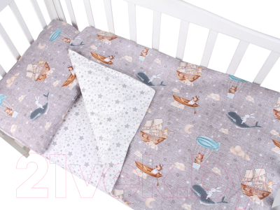 Комплект постельный для малышей Amarobaby Путешественники / AMARO-3003-Py (серый)