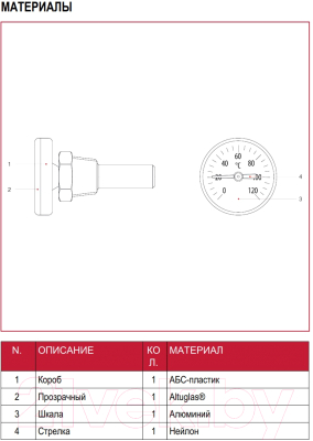 Термометр для коллектора Itap 1/2" 493B01240P (осевое подключение)