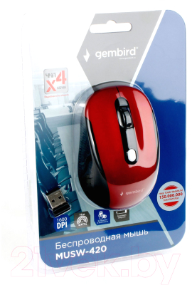 Мышь Gembird MUSW-420-1 (красный)