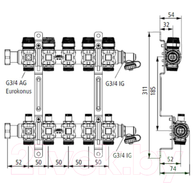 Коллекторная группа отопления Kermi Standard 1" / SFV03001000 (для 3 контуров)
