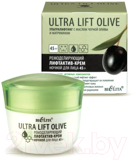 Крем для лица Belita Ultra Lift Olive Протеин Ночной Ремоделирующий лифтактив 45+ (50мл) — фото 2
