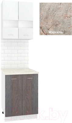 Комплект кухонных модулей Кортекс-мебель Корнелия Экстра 60рс2д (белый/береза/марсель)