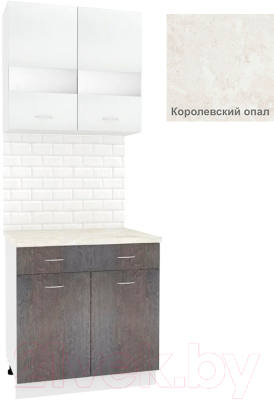 Комплект кухонных модулей Кортекс-мебель Корнелия Экстра 80р1ш (белый/береза/королевский опал)