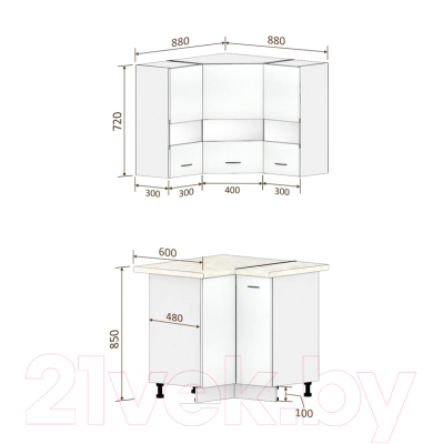 Комплект кухонных модулей Кортекс-мебель Корнелия Экстра угловой (белый/береза/марсель)