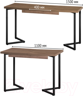 Обеденный стол Millwood Лофт Лондон Л 110-150x70x76 (дуб табачный Craft/металл черный)