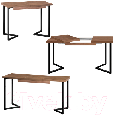Обеденный стол Millwood Лофт Лондон Л 120-160x80x76 (дуб табачный Craft/металл черный)