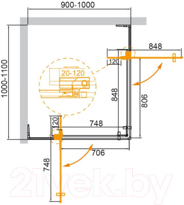 Душевой уголок Cezares SLIDER-AH-2-90/100-100/110-BR-Cr