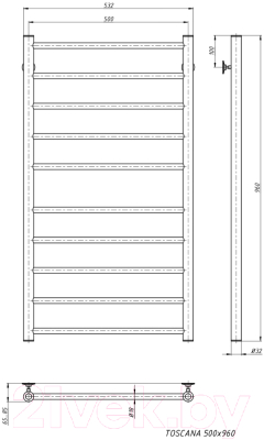 Изображение товара Полотенцесушитель водяной Stinox Toscana 50x100 / tos100 Ral 9005 (черный матовый)