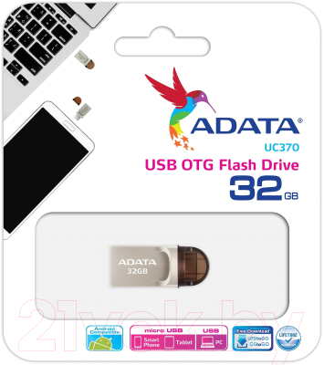 Usb flash накопитель A-data UC370 32GB Golden Retail (AUC370-32G-RGD)