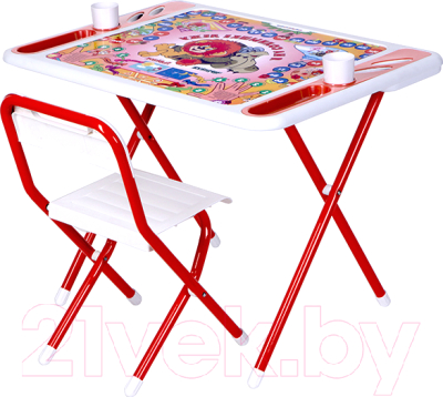 Комплект мебели с детским столом Дэми №у3-05 Damibaby evro. Львенок и Черепаха (белый/красный)