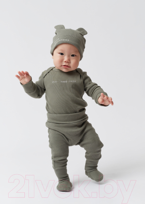Набор шапочек для малышей Happy Baby 90099 (темно-зеленый/молочный, р.38)
