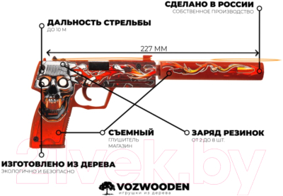 Пистолет игрушечный VozWooden Active USP-S Убийство подтверждено / 2002-0404
