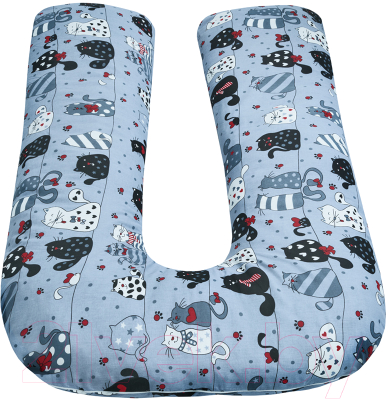 Наволочка на подушку для беременных Amarobaby U-образная Котики / AMARO-50U-Ko (серый)