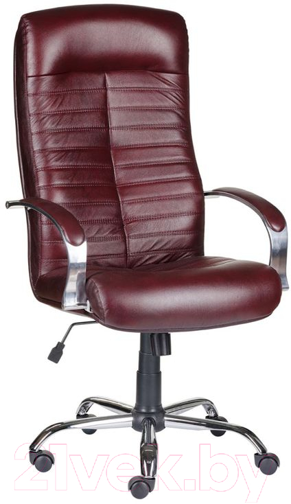 Кресло офисное Деловая обстановка Консул Хром кожа люкс (бордовый)