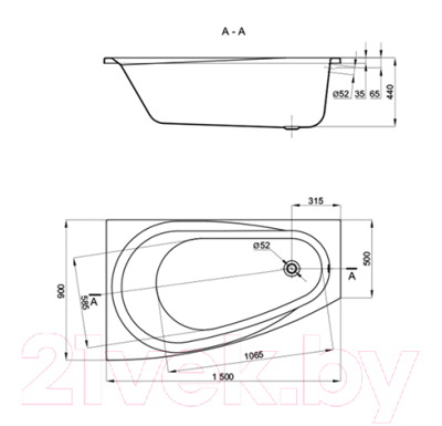 Купить Ванна акриловая Alba Spa Baline Asymmetric 150x90 R в Витебске