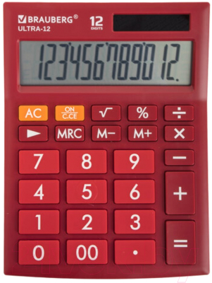 Калькулятор Brauberg ULTRA-12-WR / 250494 (бордовый)