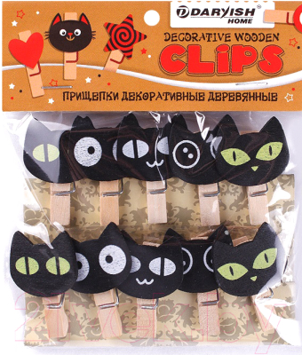 Набор прищепок декоративных Darvish Черный кот / DV-H-1075 (10шт)
