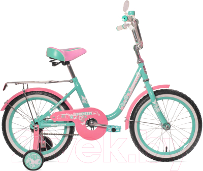 Детский велосипед с ручкой Black Aqua Princess 14 / KG1402 (мятный/розовый)