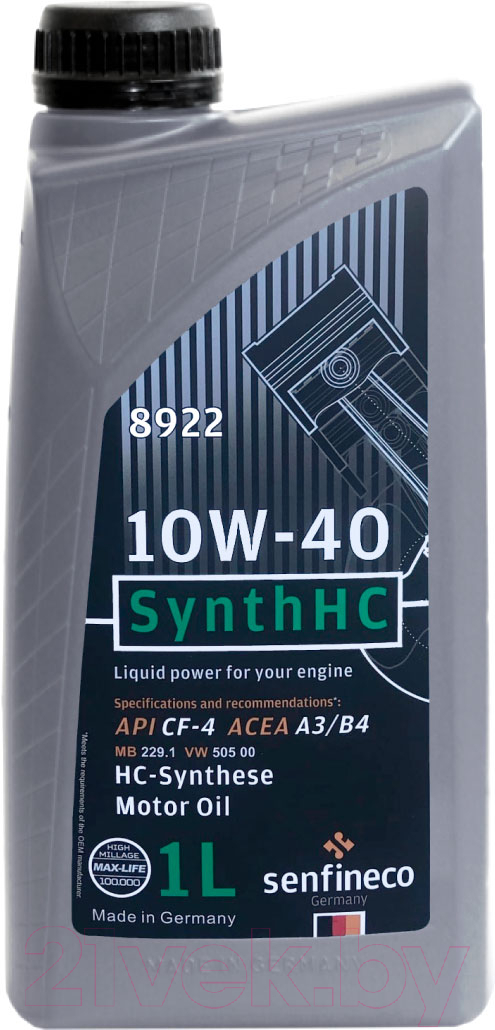 Моторное масло Senfineco SynthHC 10W40 CF-4 A3/B4 / 8922 (1л)