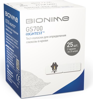 Тест-полоски для глюкометра Bionime Rightest GS700 (25шт) - 