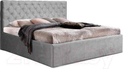 Двуспальная кровать Анмикс Ирма 160x200 с ламелями (светло-серый микровелюр/Simple 31)