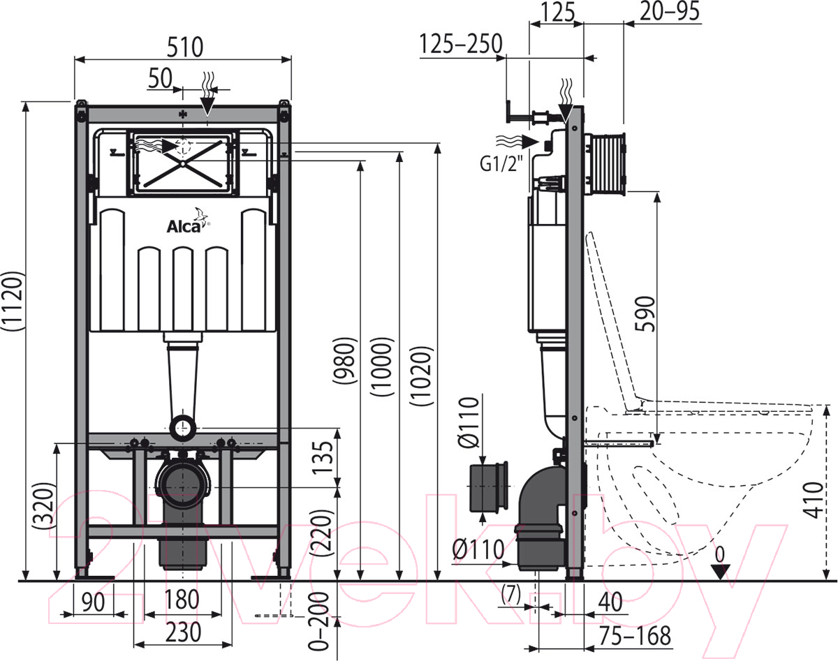 Унитаз подвесной с инсталляцией Керамин Гранд R S + AM101/1120 + М570 (с жестким сиденьем и микролифтом)