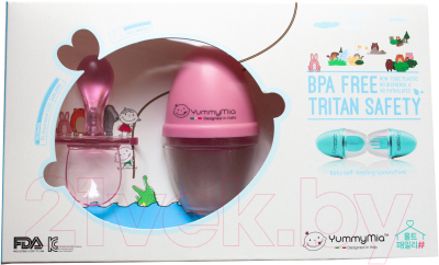 Набор столовых приборов для кормления YummyMia Мишка / B6 (розовый)