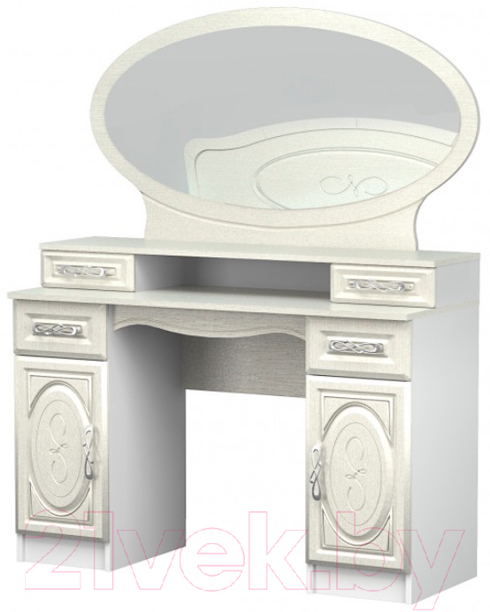 Туалетный столик с зеркалом Премиум Жемчужина (белый/шелк платина)