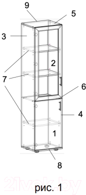 Шкаф-пенал с витриной Премиум Акцент модуль 2 (шимо светлый)