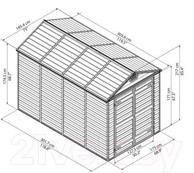 Сарай из пластика Palram Skylight Shed 6x10 / 703390 (коричневый)