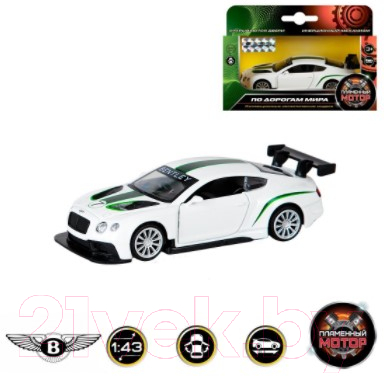 Автомобиль игрушечный Пламенный мотор Bentley Continental GT3 1:43 / 870141