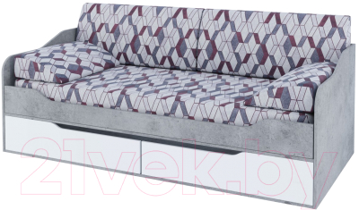 Кровать-тахта SV-мебель Грей Д с ящиками (цемент светлый/белый/без фотопечати)