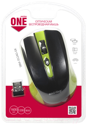 Мышь SmartBuy One 352 / SBM-352AG-GK (зеленый/черный)