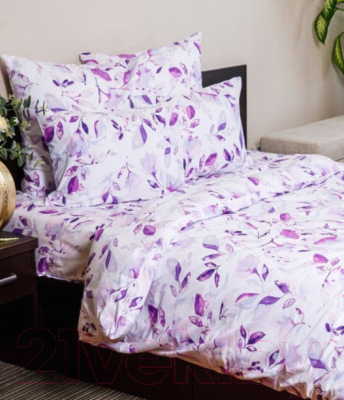 Комплект постельного белья Ночь нежна Акварельный цветок Стандарт Евро 50x70 / 9270-2 (фиолетовый)