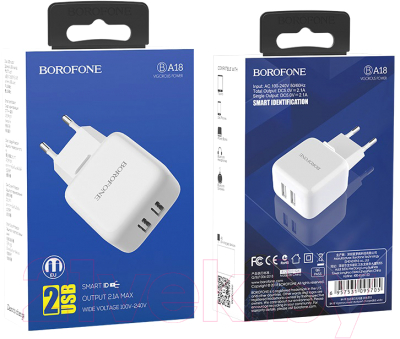 Зарядное устройство сетевое Borofone BA18 2USB (белый)